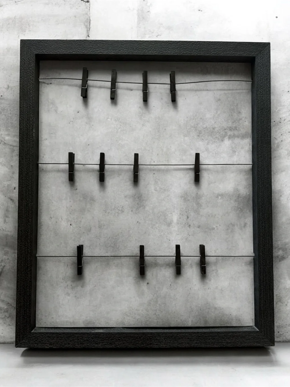 Black Wooden 12 Photo Clip Frame Wall Organizer 20”x24”